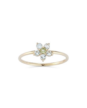 Moon & Meadow 14K Yellow Gold Flower Ring with Peridot & Blue Topaz - 100% Exclusive