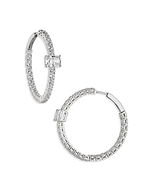 Shop Nadri Tennis Inside Out Stone Hoop Earrings In Silver