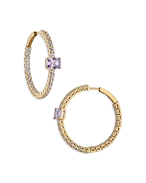 Nadri Tennis Inside Out Stone Hoop Earrings In Purple/gold