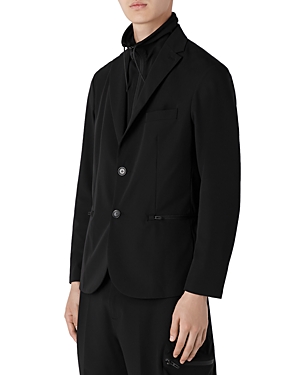 Armani Collezioni Solid Regular Fit Blazer With Bib In Solid Blac