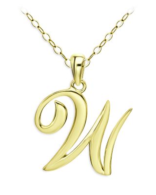 Aqua Polished Script Initial Pendant Necklace in 18K Gold-Plated Sterling Silver, 15.5 - Exclusive