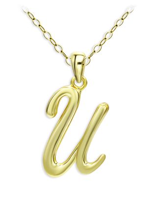 Aqua Polished Script Initial Pendant Necklace in 18K Gold-Plated Sterling Silver, 15.5 - Exclusive