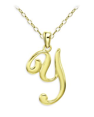 Aqua Polished Script Initial Pendant Necklace in 18K Gold-Plated Sterling Silver, 15.5 - Exclusive