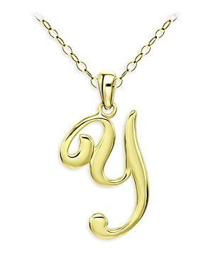 Aqua Polished Script Initial Pendant Necklace In 18k Gold-plated Sterling Silver, 15.5 - 100% Exclusive In Y