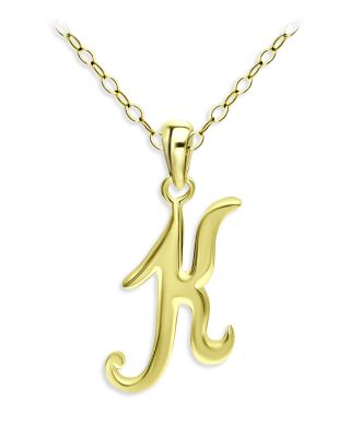 Aqua Polished Script Initial Pendant Necklace in 18K Gold-Plated Sterling Silver, 15.5 - Exclusive