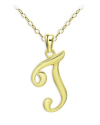 Aqua Polished Script Initial Pendant Necklace in 18K Gold-Plated Sterling Silver, 15.5 - Exclusive
