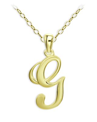 Aqua Polished Script Initial Pendant Necklace in 18K Gold-Plated Sterling Silver, 15.5 - Exclusive