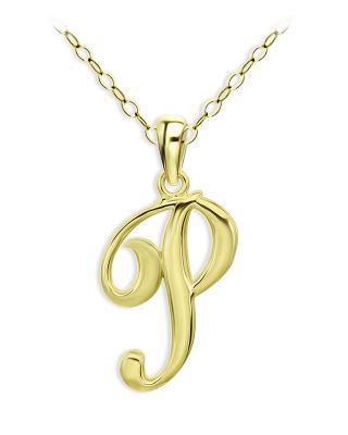 Aqua Polished Script Initial Pendant Necklace in 18K Gold-Plated Sterling Silver, 15.5 - Exclusive