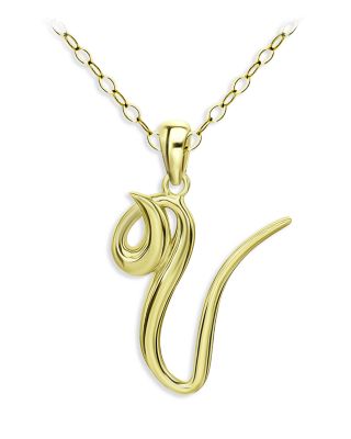 Aqua Polished Script Initial Pendant Necklace in 18K Gold-Plated Sterling Silver, 15.5 - Exclusive