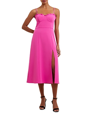 French Connection Sleeveless Ruffle Trim Midi Dress In Wild Rosa