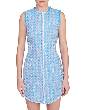 Staud Sleeveless Tweed Mini Dress In Pacific