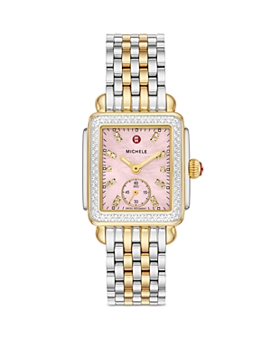 Shop Michele Deco Mid Watch, 29mm X 31mm In Pink/two-tone