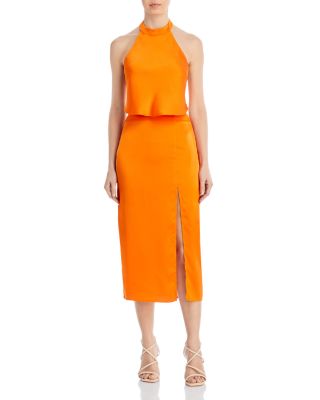 FORE - Satin Halter Crop Top & Satin Midi Skirt