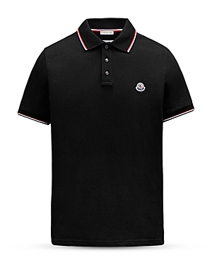 Shop Moncler Cotton Tipped Polo In Black