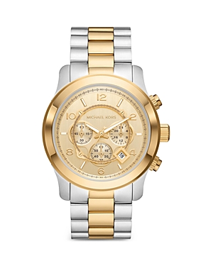 Michael Kors Unisex Runway Chronograph Two-tone Stainless Steel Bracelet Watch, 45mm In Gold/silver