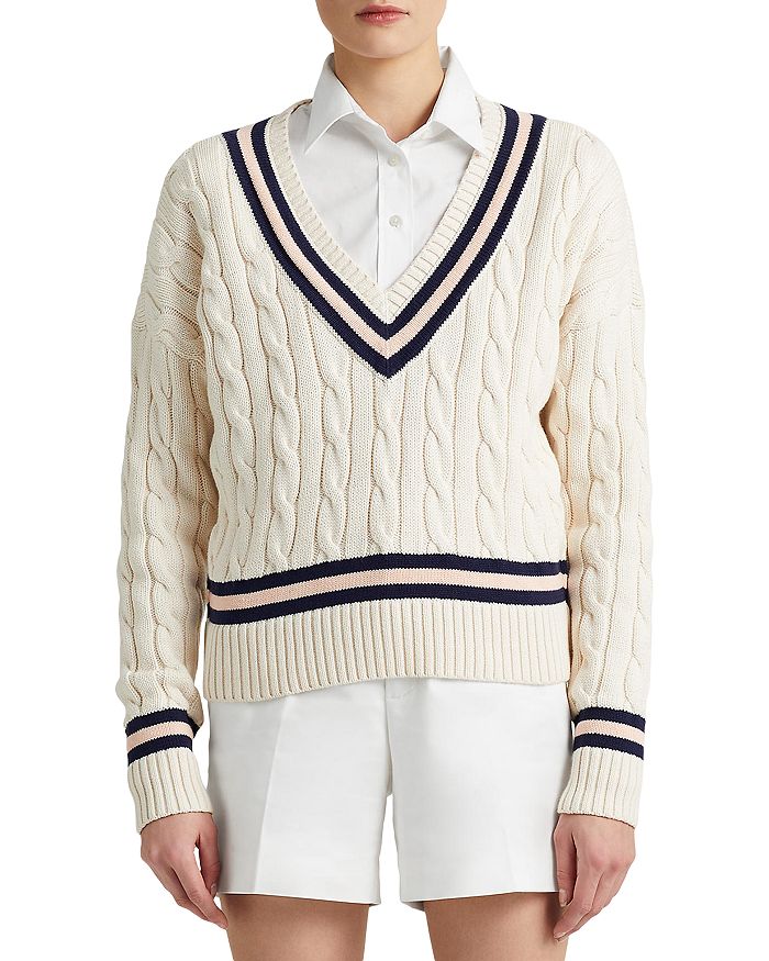 Ralph Lauren V Neck Cable Knit Sweater