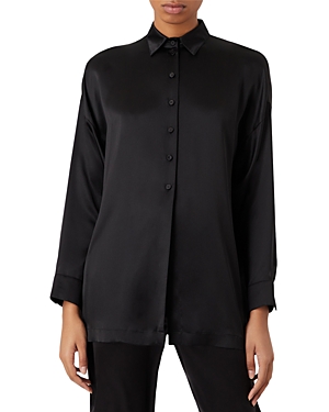 Armani Collezioni Emporio Armani Back Button Silk Shirt In Black