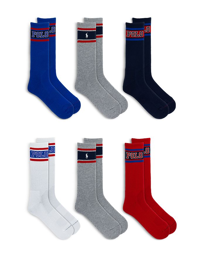 Polo Ralph Lauren Logo Stripe Crew Socks, Pack of 6 | Bloomingdale's