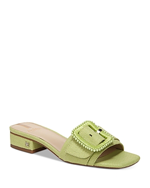 SAM EDELMAN WOMEN'S DEACON SQUARE TOE BUCKLE BLOCK HEEL SLIDE SANDALS
