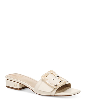 Shop Sam Edelman Women's Deacon Square Toe Buckle Block Heel Slide Sandals In Modern Ivory