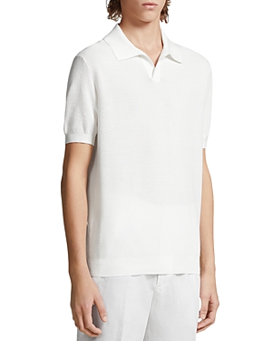 Shop Zegna Jacquard Knit Polo Shirt In White