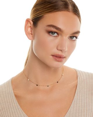 14K Yellow Gold Heart Station Necklace, 18&amp;quot;-20&amp;quot;