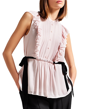 Ted Baker Evalie Ruffled Sleeveless Blouse In Light Nude