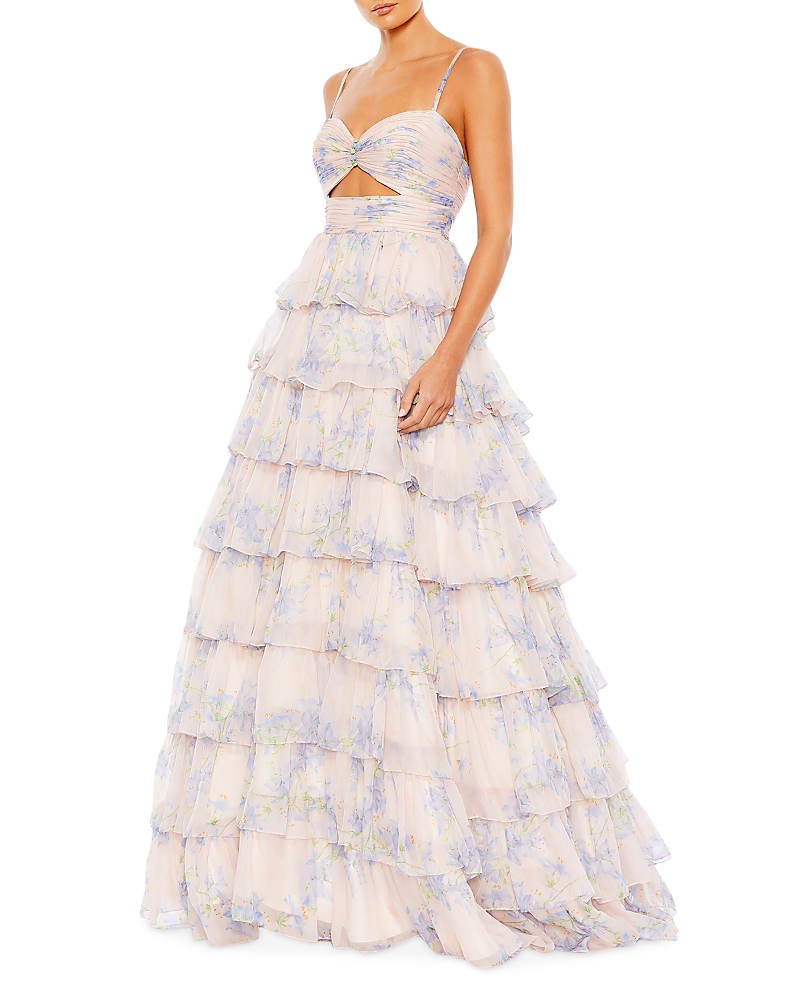 Mac Duggal Floral Cut Out Ruffle Layered Gown