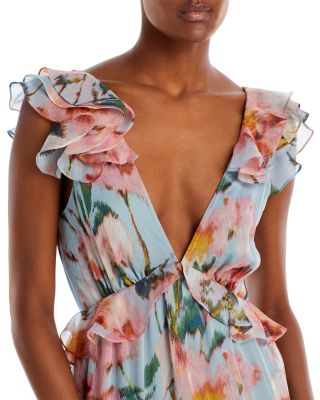 chinese dress ladies Ruffled Aqua Swim Cover-Up Midi Dress – KanDy Coast main image 0