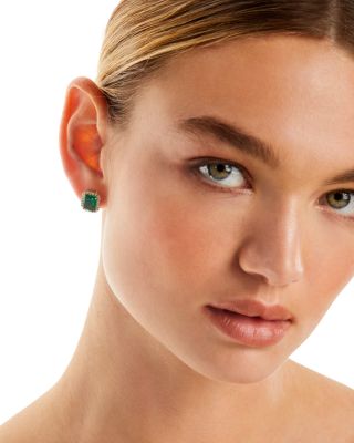 Emerald and Diamond Stud Earrings in 14K Yellow Gold 