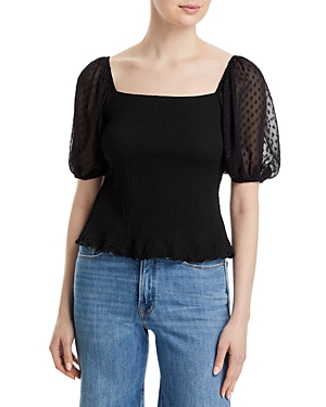 Status By Chenault Smocked Puff Sleeve Top In Black