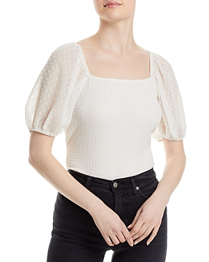 Status By Chenault Smocked Puff Sleeve Top In White
