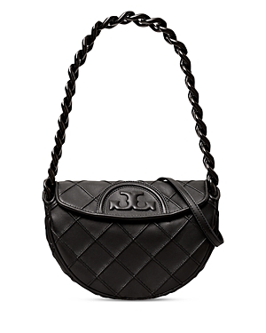 Tory Burch Mini Fleming Soft Crescent Bag In Black/black