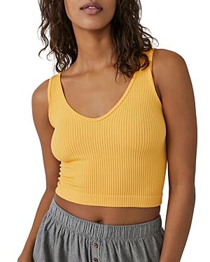 Free People Sleeveless Scoopneck Ribbed Cropped Tank In Sun