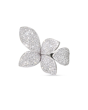 Shop Pasquale Bruni 18k White Gold Giardini Segreti Five Leaves Small Flower Ring With Diamonds, 3.03 Ct. T.w.