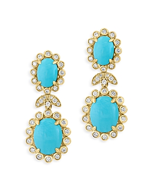 Bloomingdale's Turquoise & Diamond Flower Drop Earrings In 14k Yellow Gold - 100% Exclusive In Blue/yellow