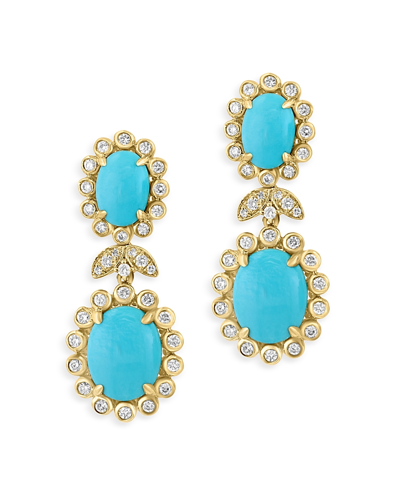 Bloomingdale's Fine Collection Turquoise & Diamond Flower Drop Earrings in 14K Yellow Gold