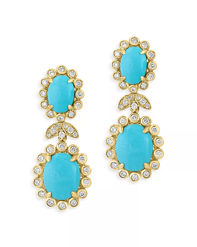 Bloomingdale's Fine Collection Turquoise & Diamond Flower Drop Earrings in 14K Yellow Gold