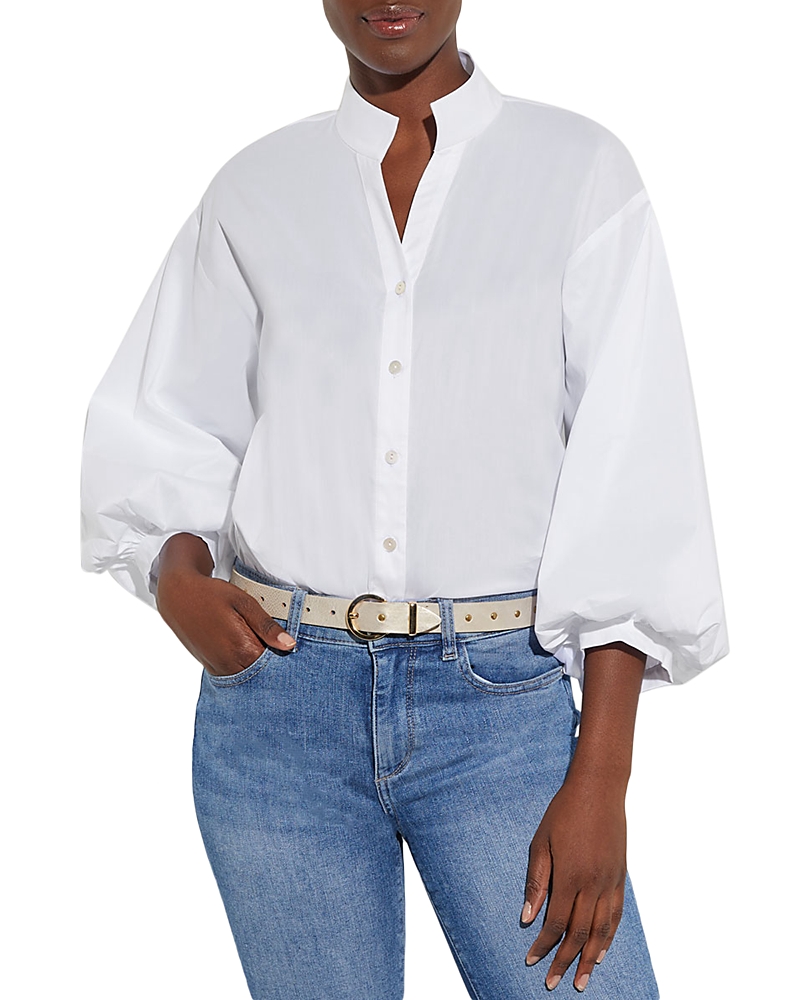Misook Button Front Balloon Sleeve Shirt