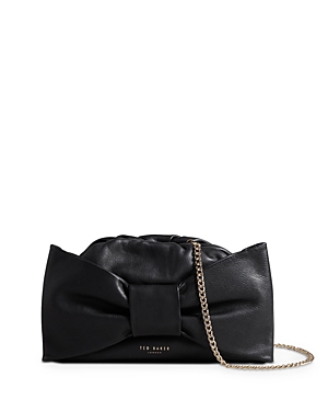 Ted Baker Niasa Bow Detail Leather Clutch In Black