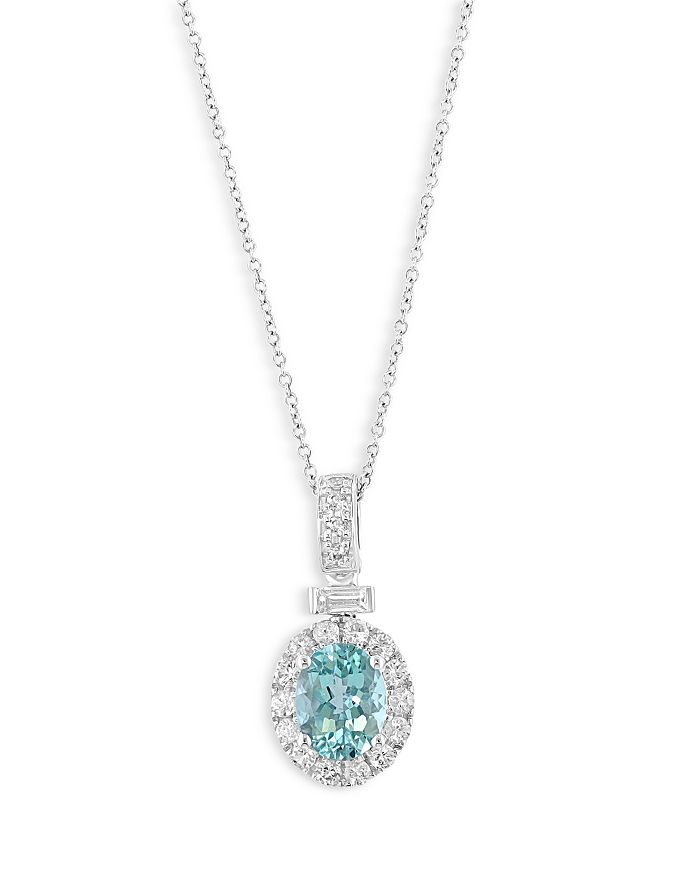 Bloomingdale's - Aquamarine & Diamond Pendant Necklace in 14K White Gold, 16-18" - 100% Exclusive