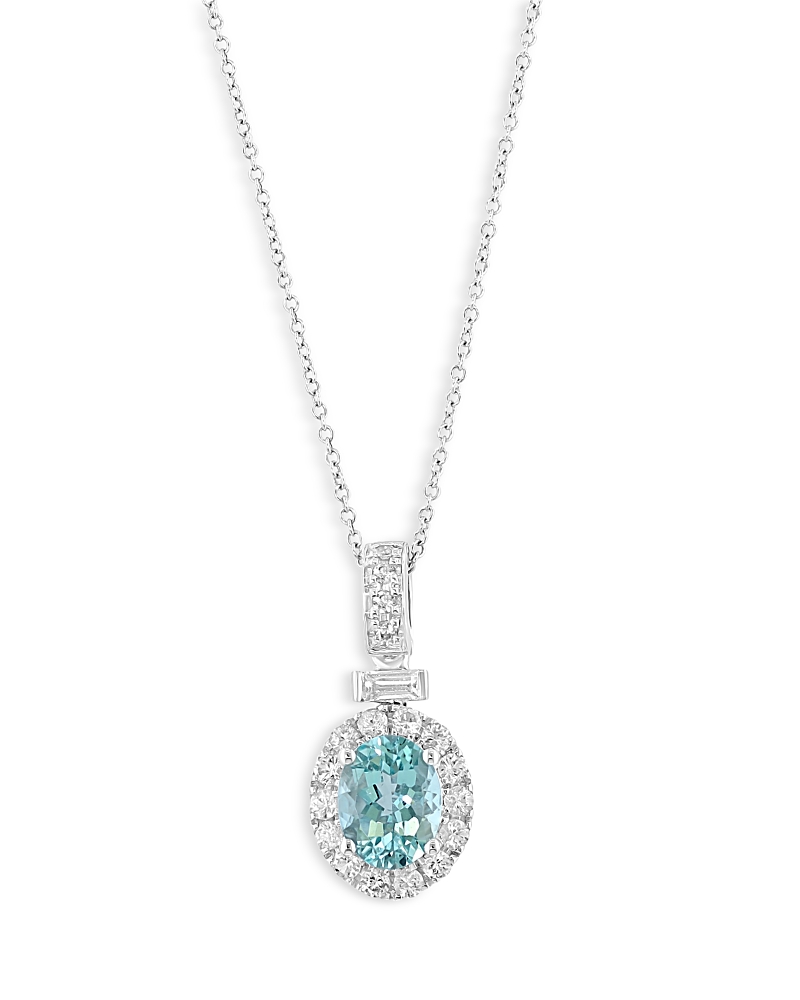 Bloomingdale’s Fine Collection Aquamarine & Diamond Pendant Necklace in 14K White Gold, 16-18