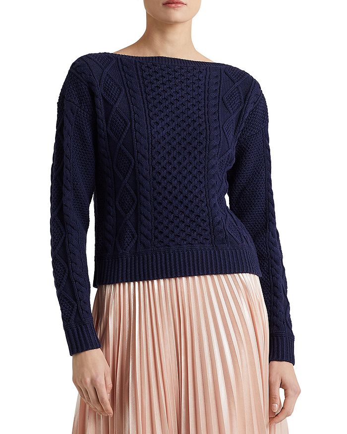 Lauren Ralph Lauren Women's Aran-Knit Cotton Long Sleeve Sweater