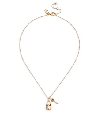 Logo Padlock & Key Charm Necklace, 16"