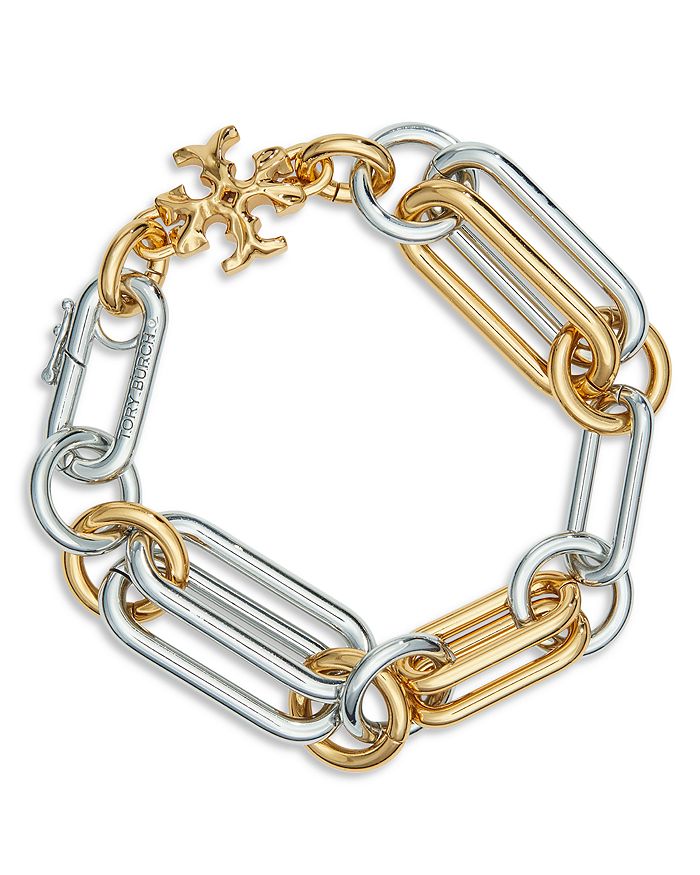 Tory Burch Roxanne Mixed Link Bracelet in Rhodium & 18K Gold Plated |  Bloomingdale's