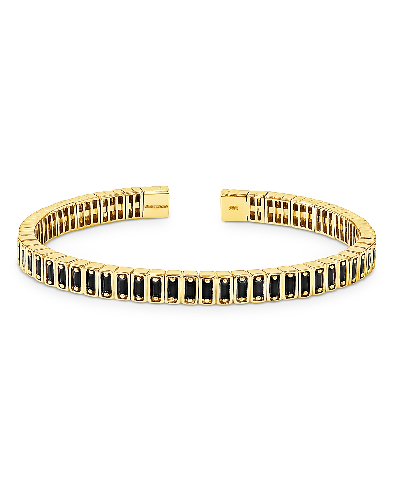 Suzanne Kalan 18k Yellow Gold Inlay Black Sapphire Cuff Bracelet In Black/yellow