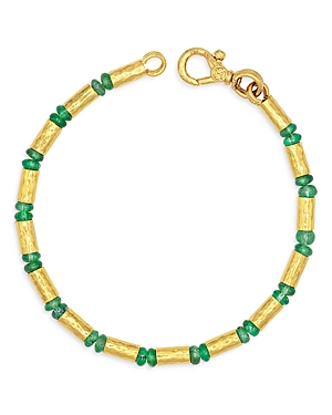 Gurhan 24k Gold Vertigo Emerald Beaded Single Strand Bracelet In Green/gold