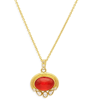 Gurhan 22-24k Yellow Gold Muse Mexican Opal & Diamond Pendant Necklace, 18 In Red/gold