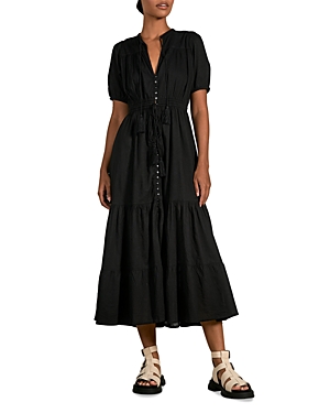 Elan Tiered Cotton Dress In Black