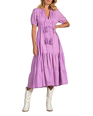 Elan Tiered Cotton Dress In Lavender
